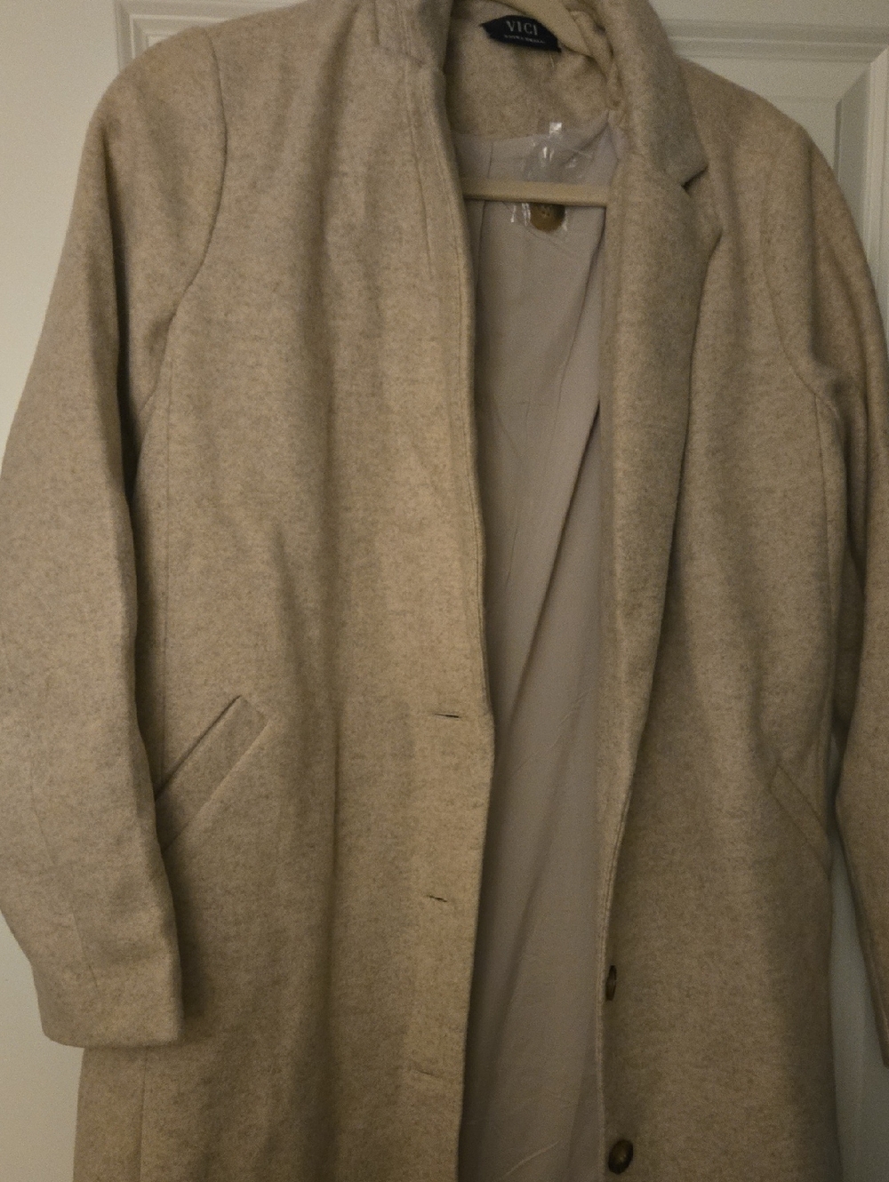 Vici Women's Light Beige Wool-Blend Peacoat, XS
